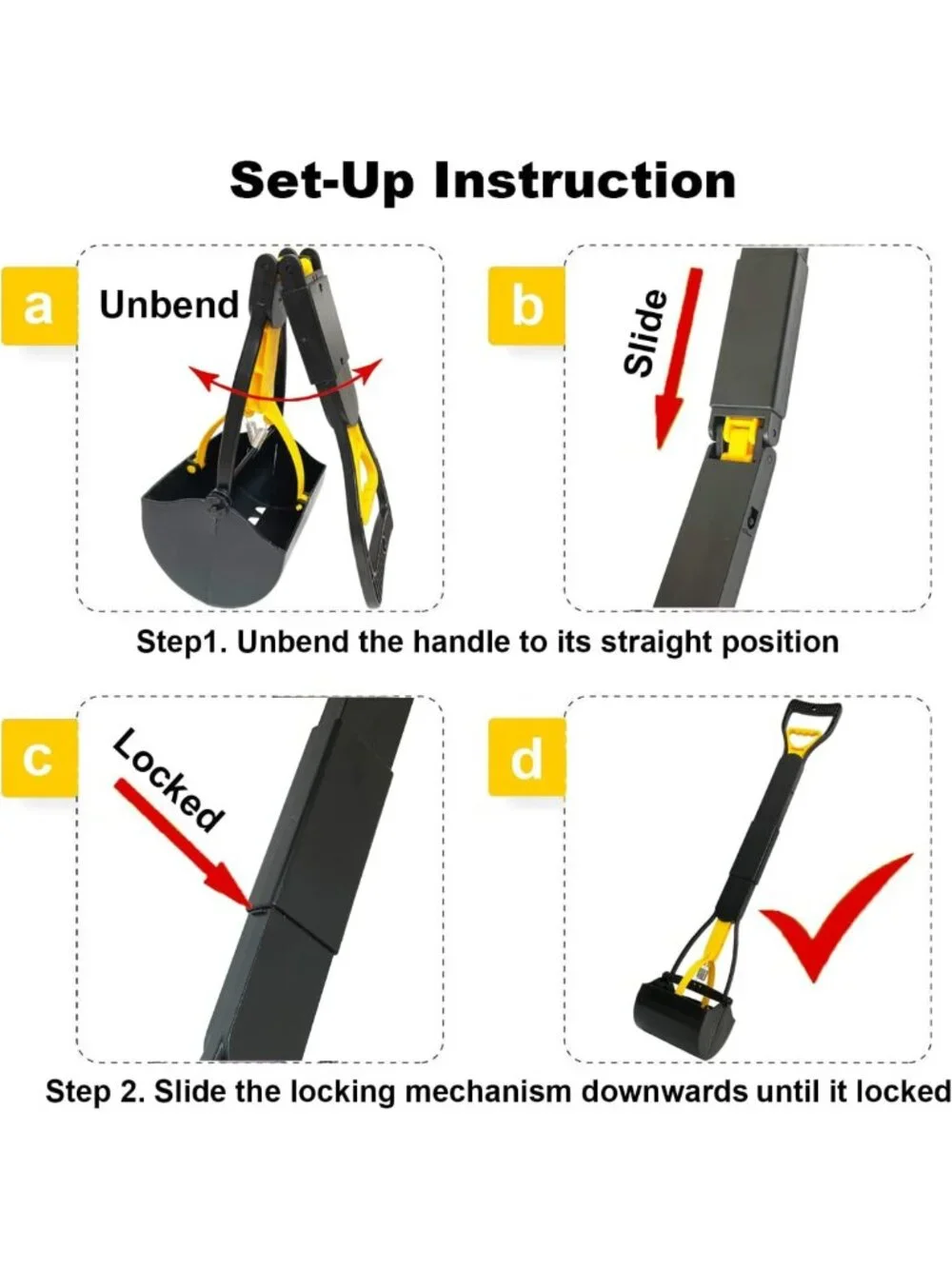 Heavy Duty 32” Tall Pooper Scooper for Dogs, Long Handle, Foldable & Durable